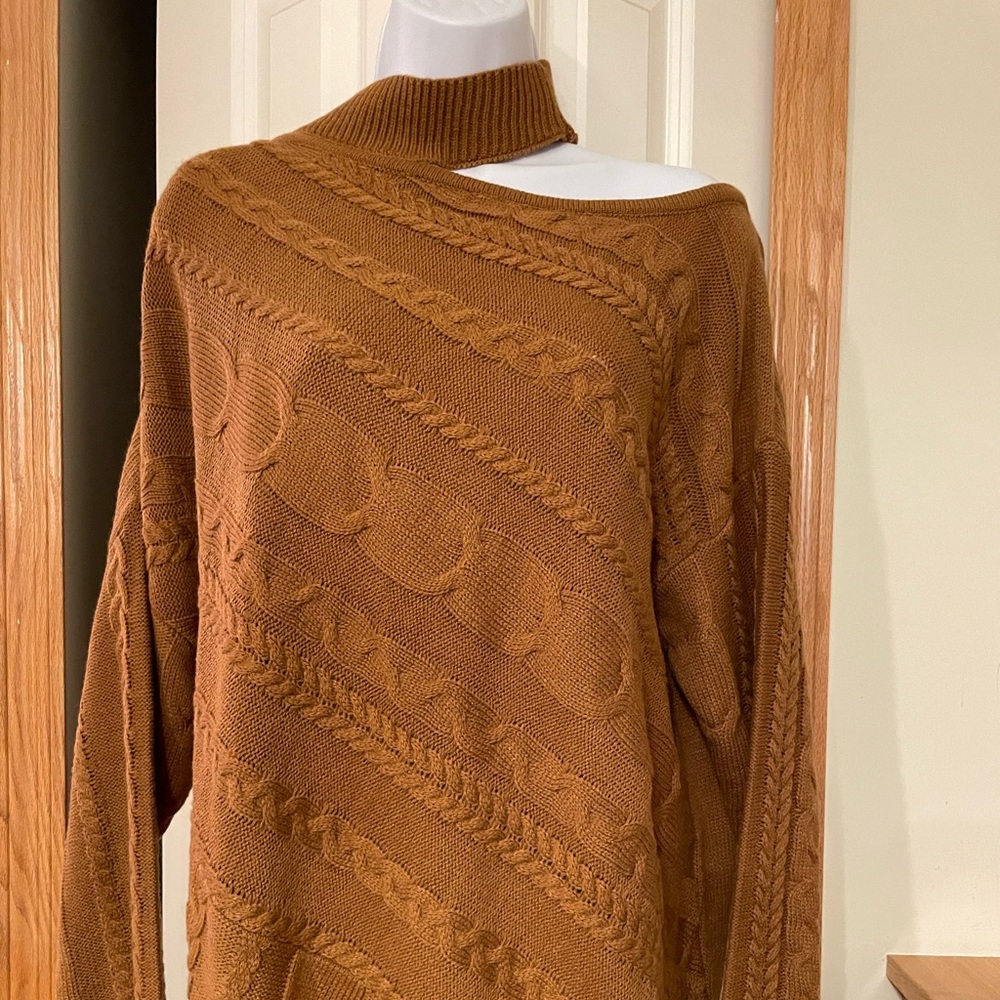 Maurices Sweater Cable Knit Mock Neck Shoulder Cut Out Pullover Sweater